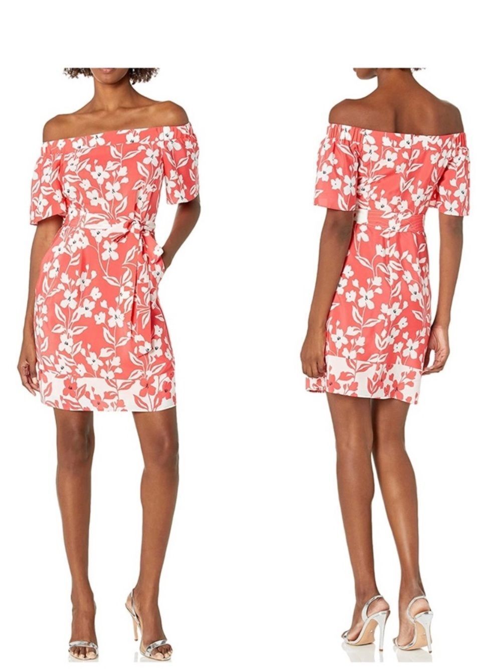ELIZA J Off The Shoulder Coral Floral Shift Dress $138
